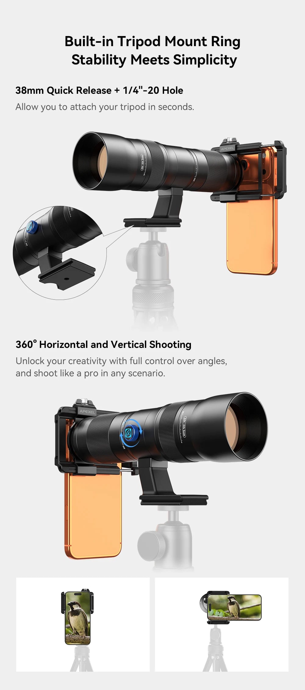 20X to 60X HD Mobile Phone Telephoto Zoom Lens with Universal Clip