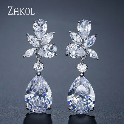 Wedding Earrings for Women Water Drop Cubic Zircon Dangle Earring