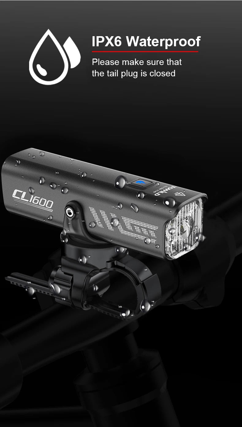 1600LM Bike Light Front Lamp Type-C Rechargeable LED 21700 5000mAh Bicycle Light Waterproof Headlight Bike Accessories