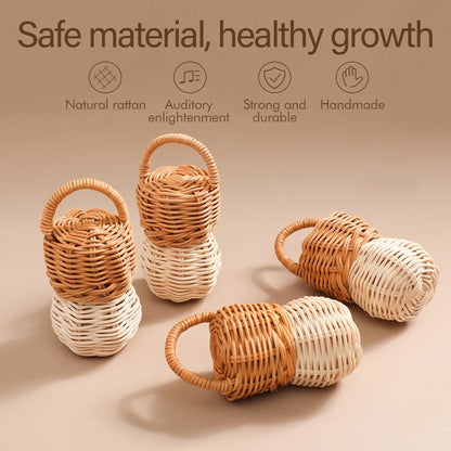 Baby Toys  Rattan Pine Bell  Wooden Rattan Toys  Wooden Baby Rattle  Rattan Toy  Bell rattle Toy Baby pro  Baby Comfort Products