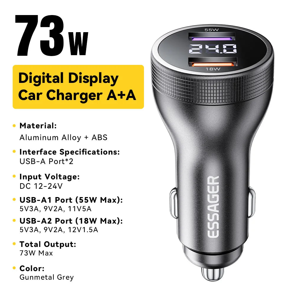 100W USB C Car Charger PD 3.0 QC 4.0 Fast Charging Dual Port Type C + USB Adapter