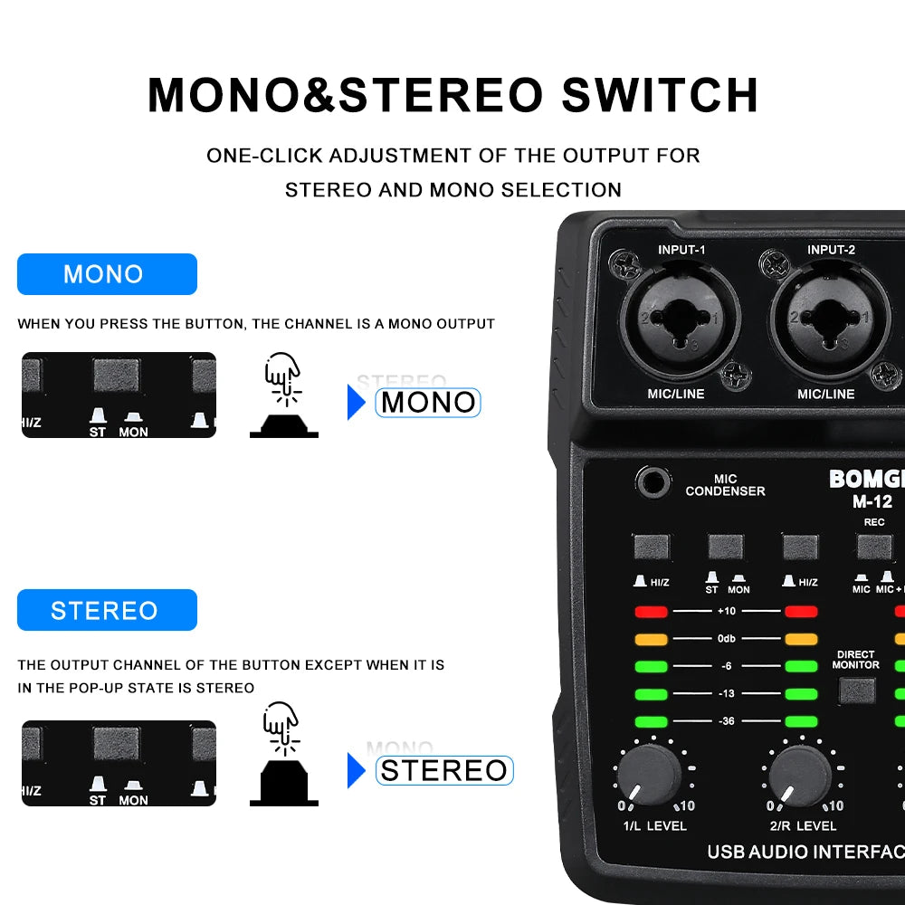 M12 2 Channel USB Audio Interface for Recording and Streaming