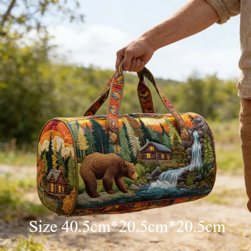 Scenic Duffle Bag Quilted Travel Tote Nature Landscape Forest Bear Desert Artistic Weekender Bags Men Women Camping Road Trip