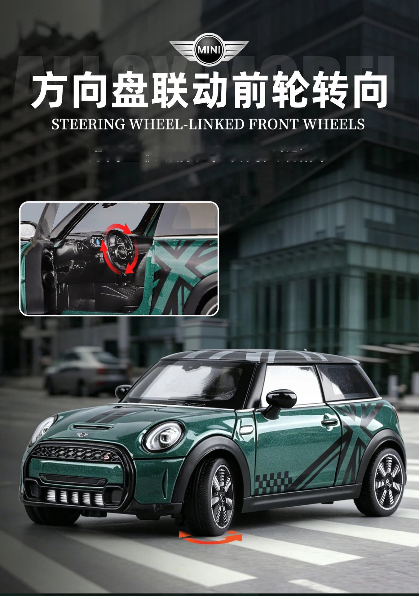 1 24 Scale Mini Cooper S Modified Diecast Pull Back Model Car with Sound and Light