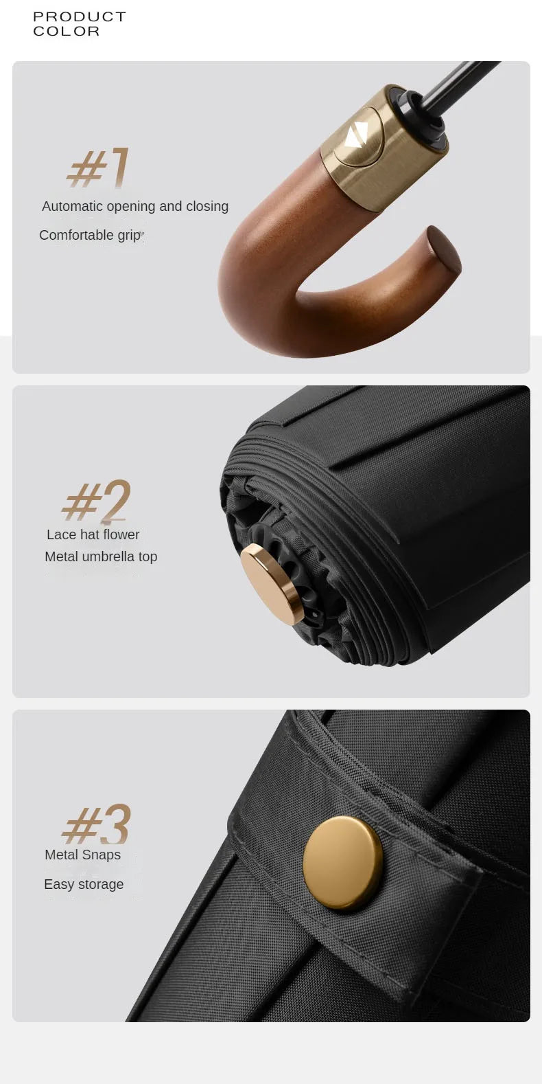Windproof Automatic Folding Umbrella with UV Protection Curved Handle for Sun and Rain