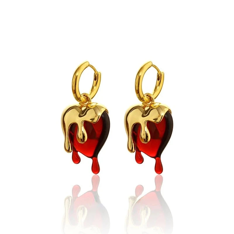 Jewelry Geometric Red Heart Earrings Cool Style High Quality Brass Metal Circle Earrings