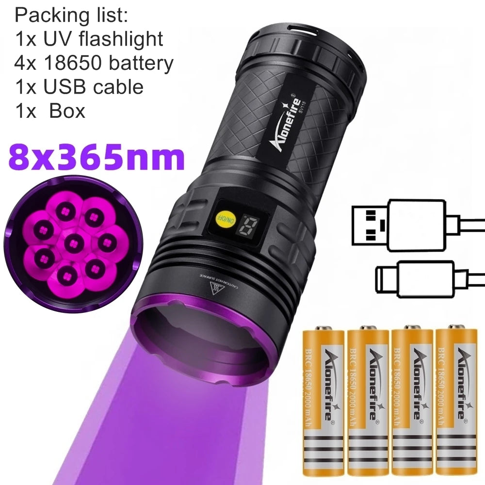 160W 365nm UV Blacklight Rechargeable Flashlight