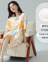 2-Pcs Women’s Summer Cotton Pajama Set – Short Sleeve Top & Calf-Length Pants with Cute Prints