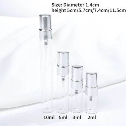 50PCS 2ml 3ml 5ml 10ml Portable Glass Perfume Mini Empty Bottle Travel Spray Bottle Cosmetic Containers with Aluminium Pump