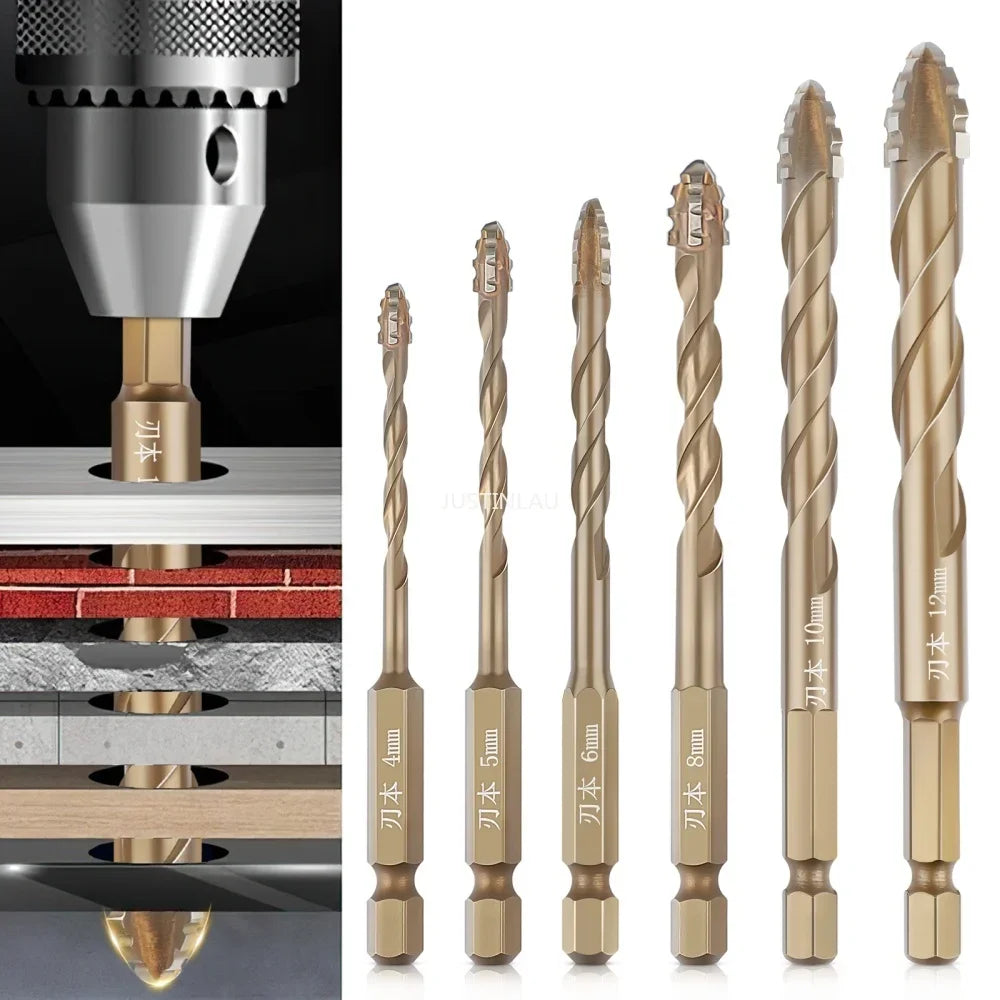 Hex Masonry Drill Bits 1/4 Shank Titanium Steel Metal Cross Drill For Glass Ceramic Concrete Brick Hard Drill Bit Tool