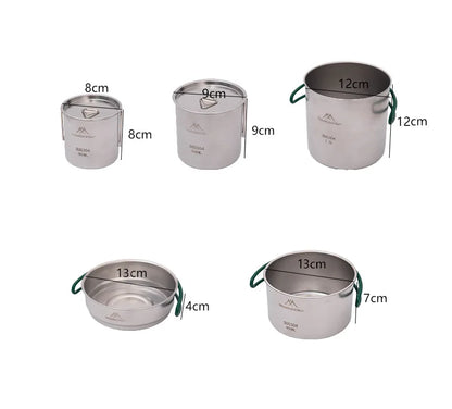 5PCS Camping Cookware 304 Stainless Steel Portable Outdoor Tableware Cookset Cooking Kit Pan Pot Hiking BBQ Picnic