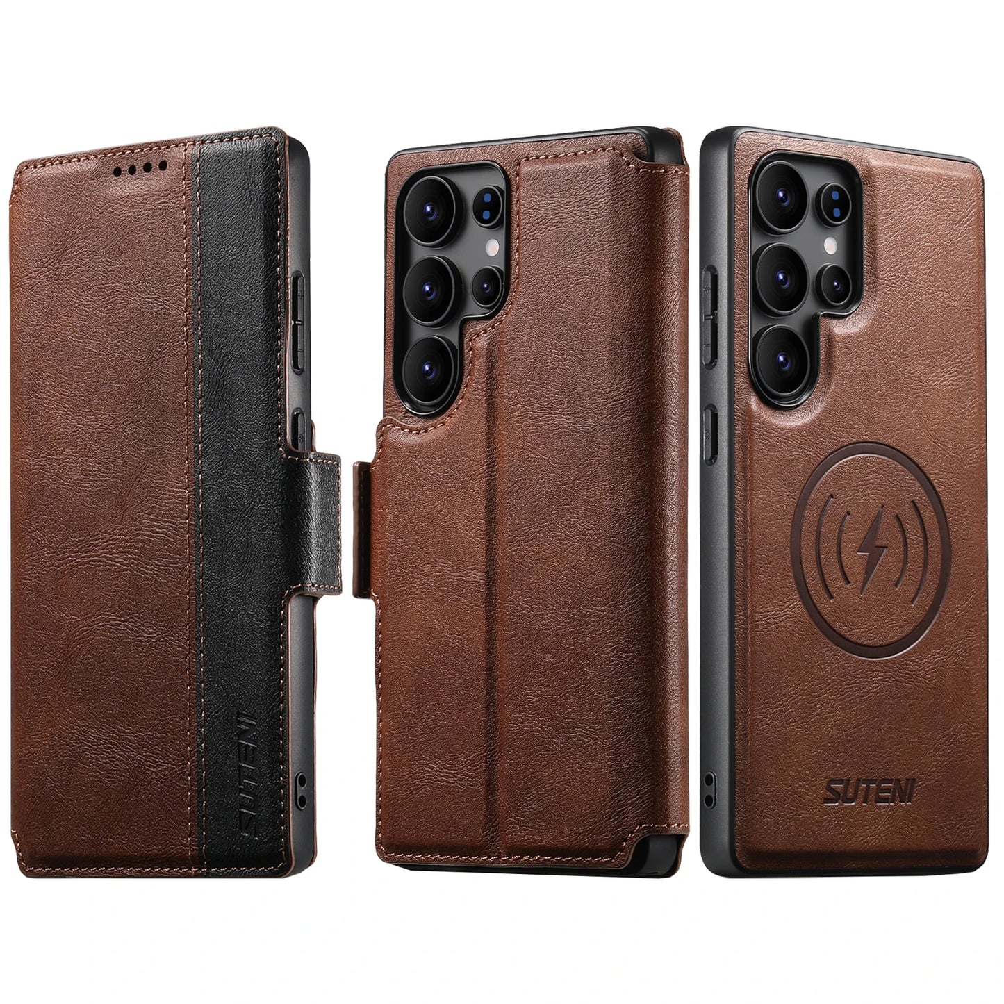 Magnetic Flip Wallet Case with Card Holder & Stand for Samsung Galaxy S26 Ultra / S25 / S24 / S23 – Faux Leather Wireless Charging Cover