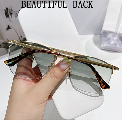 Blue Cat Eye Sunglasses Women Rimless Fashion Glasses Sunglasses