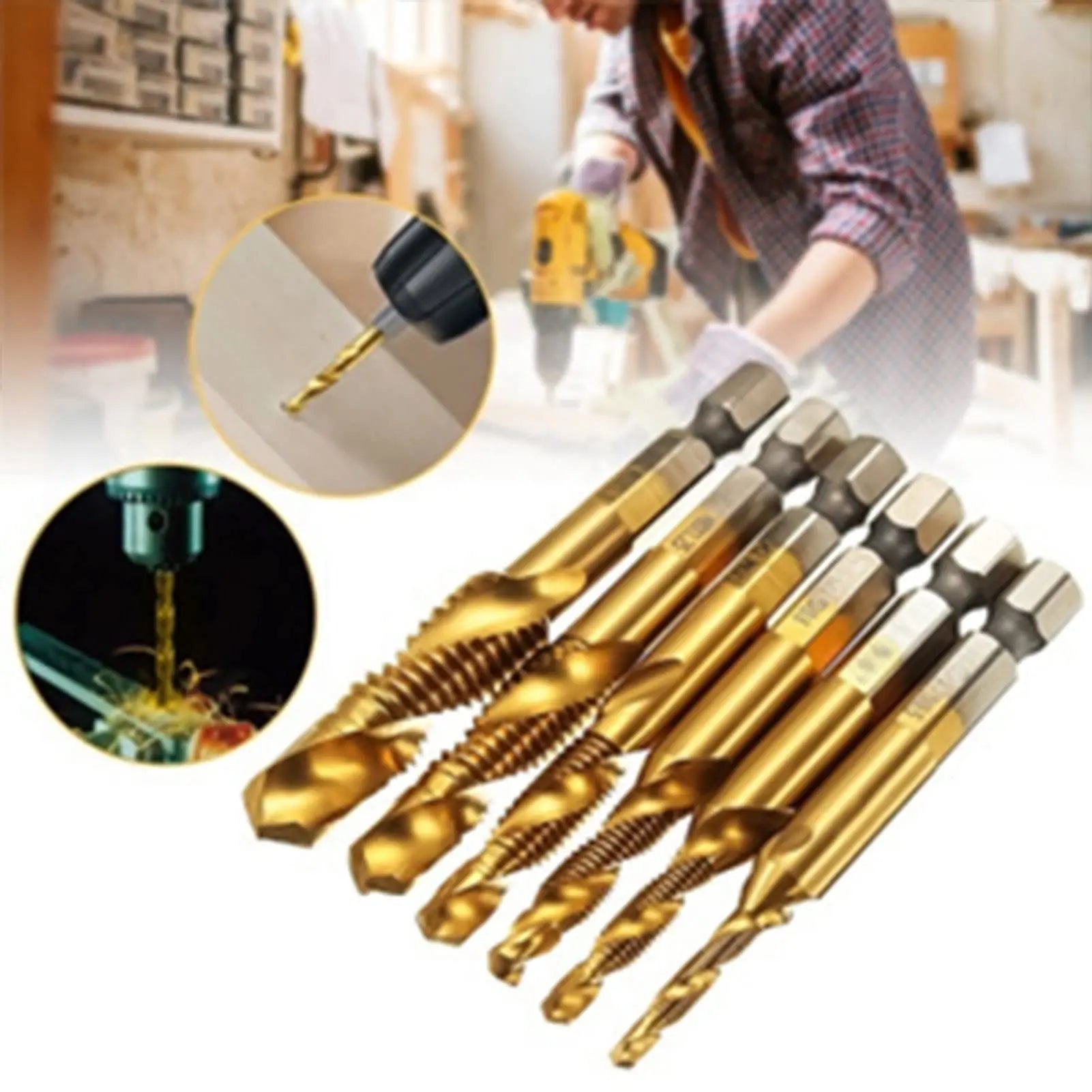 1pcs Hex Shank Titanium Plated HSS Screw Thread Metric Tap Drill Bits Screw Machine Compound Tap M3 M4 M5 M6 M8 M10 Hand Tools