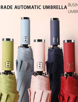 Stylish Automatic Umbrella - UV Protection, Windproof with 10 Reinforced Ribs, Design for Sun & Rain