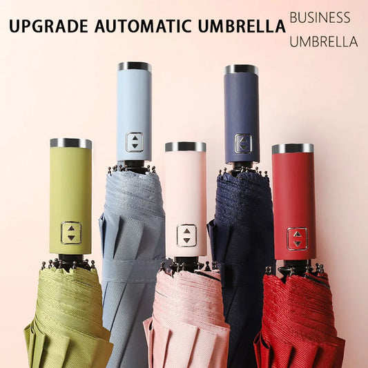 Automatic Folding Umbrella 10 Rib Windproof UV Protection Three Fold Compact Travel Umbrella Sun Rain Use