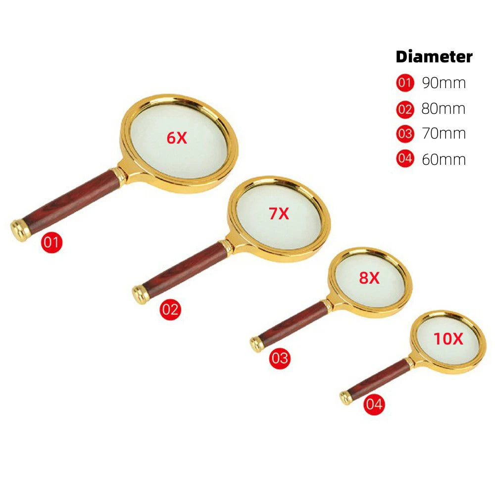5X 10X Antique Handheld Magnifying Glass Mahogany Handle