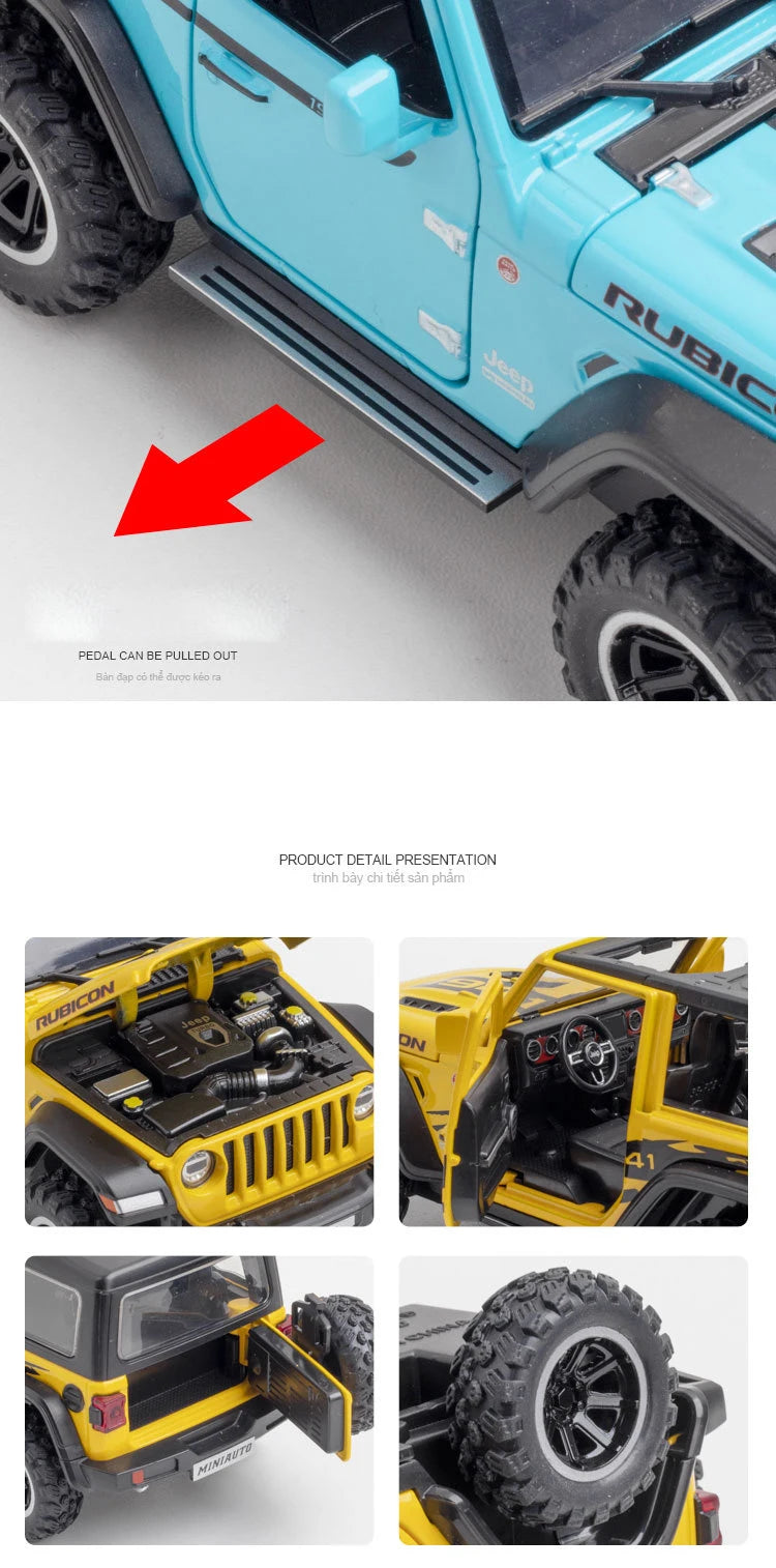 1:32 Jeep Wrangler Rubicon Alloy Off Road Diecast Model Hight Simulation Sound Light  Toy Collect Hobby Model Ornaments Gift