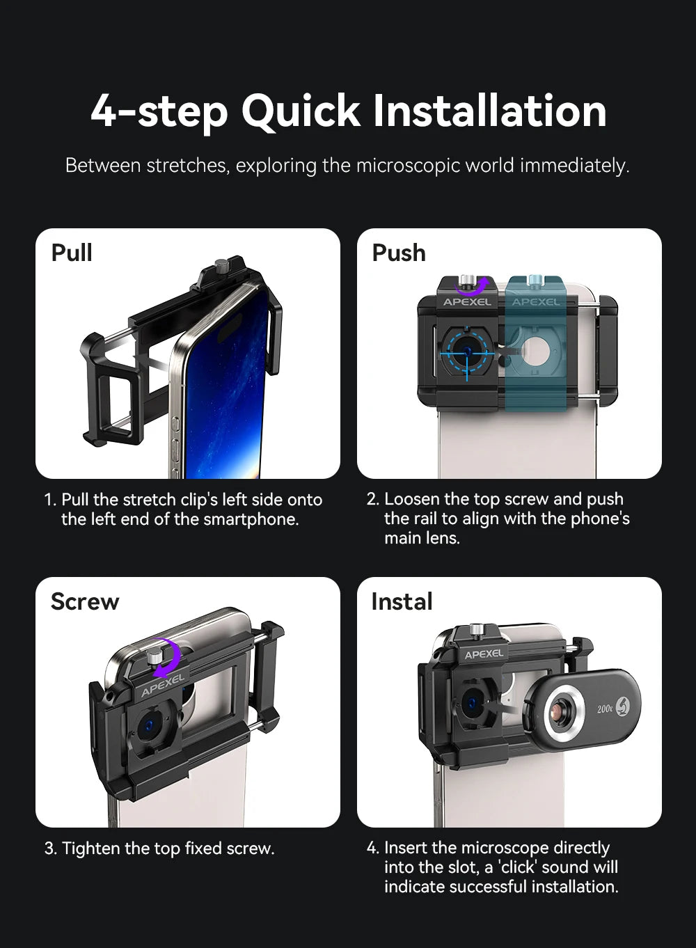 4 in 1 Smartphone Microscope Lens Kit with Universal Clip