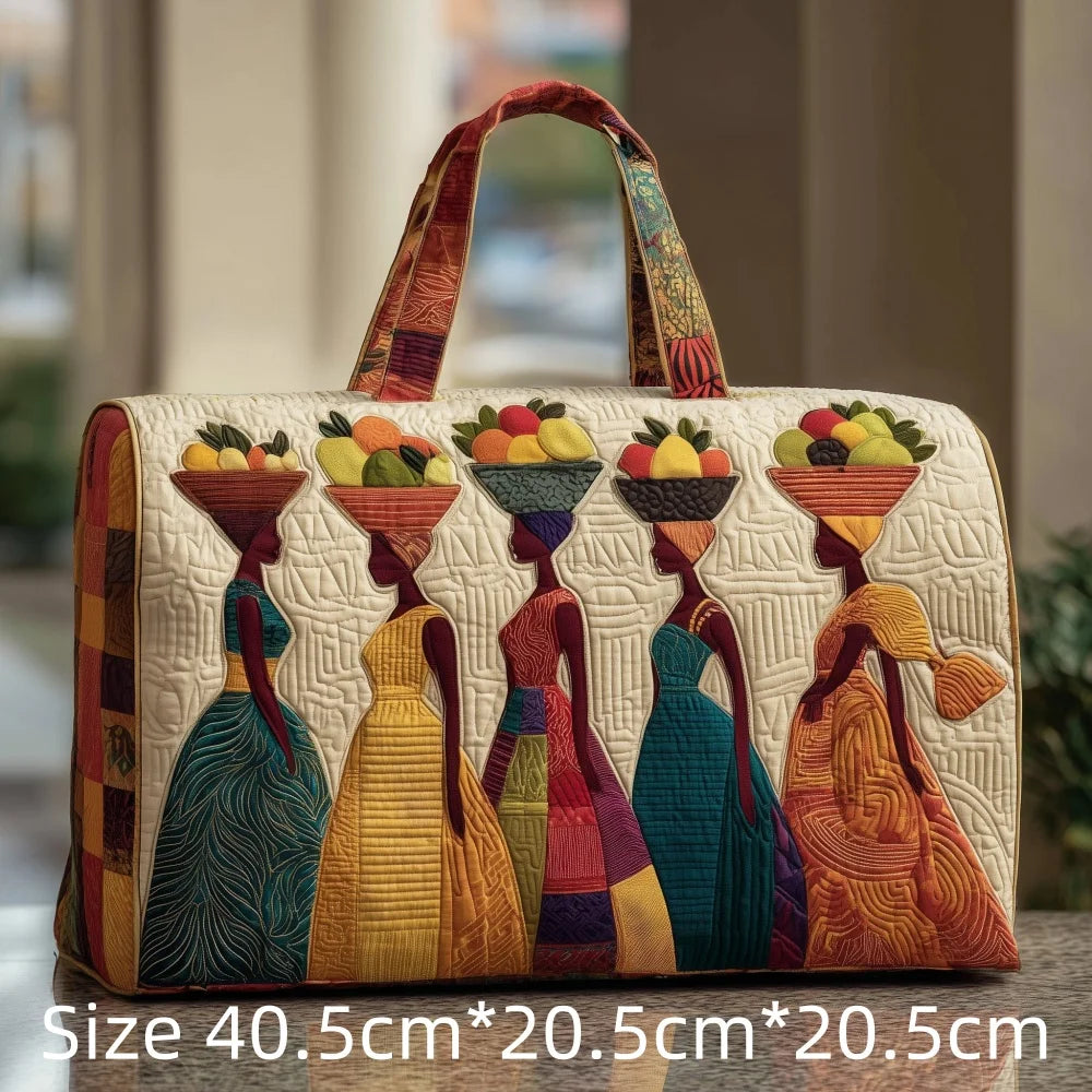 3D Quilted African Tote Bag for Women Colorful Tribal Print African Ladies Sunset Fruit Basket Gym Boho Festival Overnight Bags