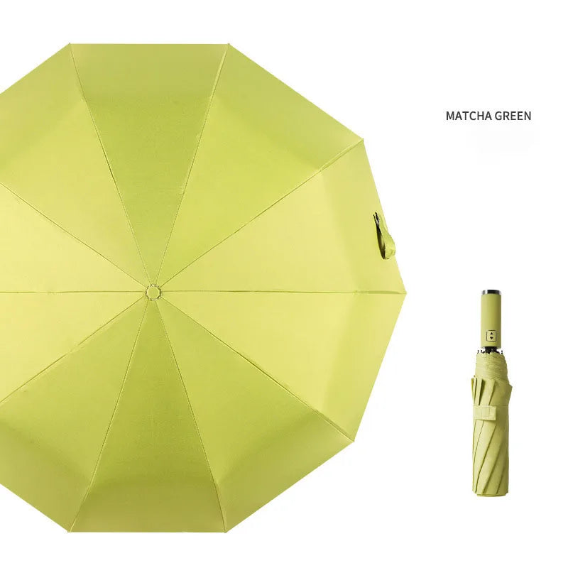 Automatic Folding Umbrella 10 Rib Windproof UV Protection Three Fold Compact Travel Umbrella Sun Rain Use