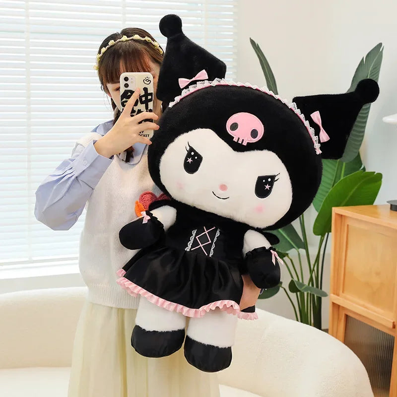 Hot Kawaii 60cm Dark Uniform Kuromi Plush Toy Cartoon Anime Sanrio Stuffed Doll Cute Kuromi Pillow for Kids Birthday Xmas Gift