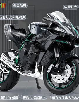 1:10 BMW S1000RR Kawasaki H2R V4S Alloy Die Cast Motorcycle Model Vehicle Collection Sound and Light Off Road Autocycle Toys Car