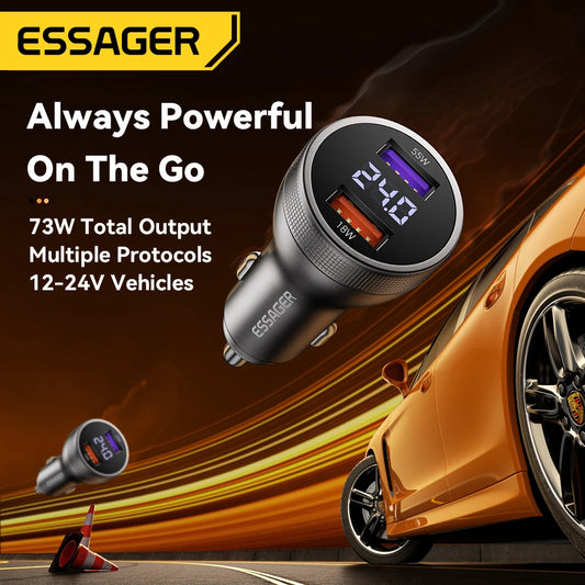 73W USB C Car Charger PD 3.0 QC 4.0 Fast Charging Dual Port Type C + USB Adapter