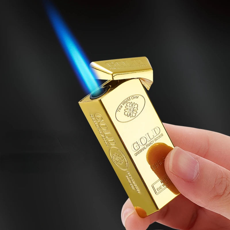 Gold Bar Gas Inflatable Lighter Cigarette Accessories Butane Lighters Metal Windproof Lighter Men's Luxury Lighter Gift Gadgets
