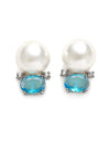 Cute Blue Oval Cubic Zirconia Stud Earrings for Women Small Imitation Pearl Earring