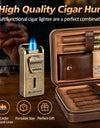 Leather Cigar Humidor with Cigar Lighter,Built-in Straight Cigar Cutter and Cigar Punch,Humidifier and Cedar Tray