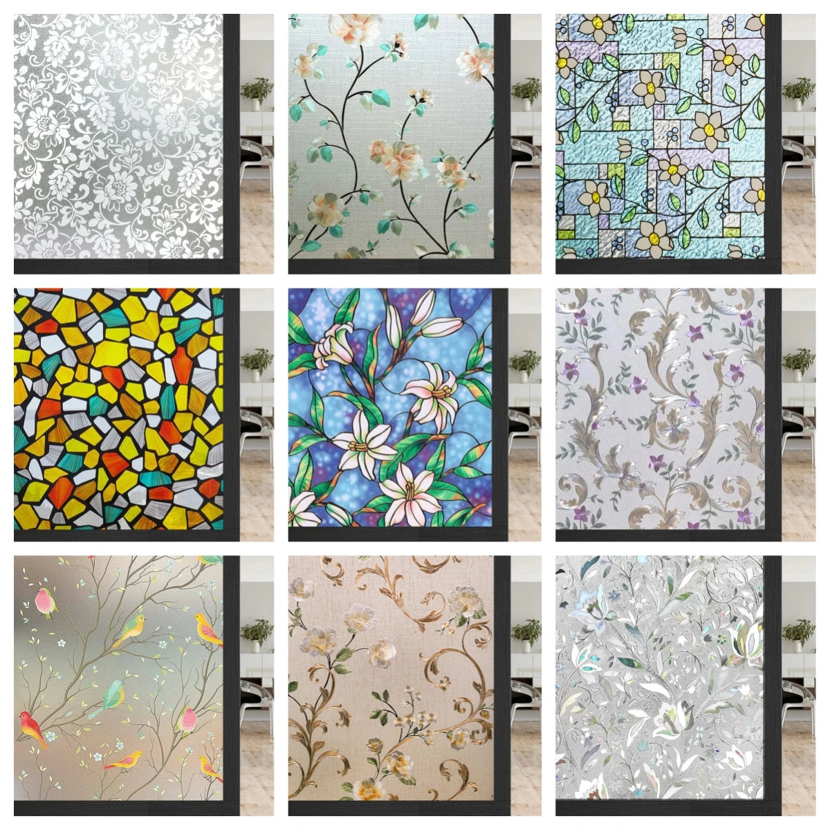 45/60/90Cm Rainbow Window Privacy Film 3D Decorative Vinyl Stained Glass Decals Static Cling Non-Adhesive Window Film Stickers