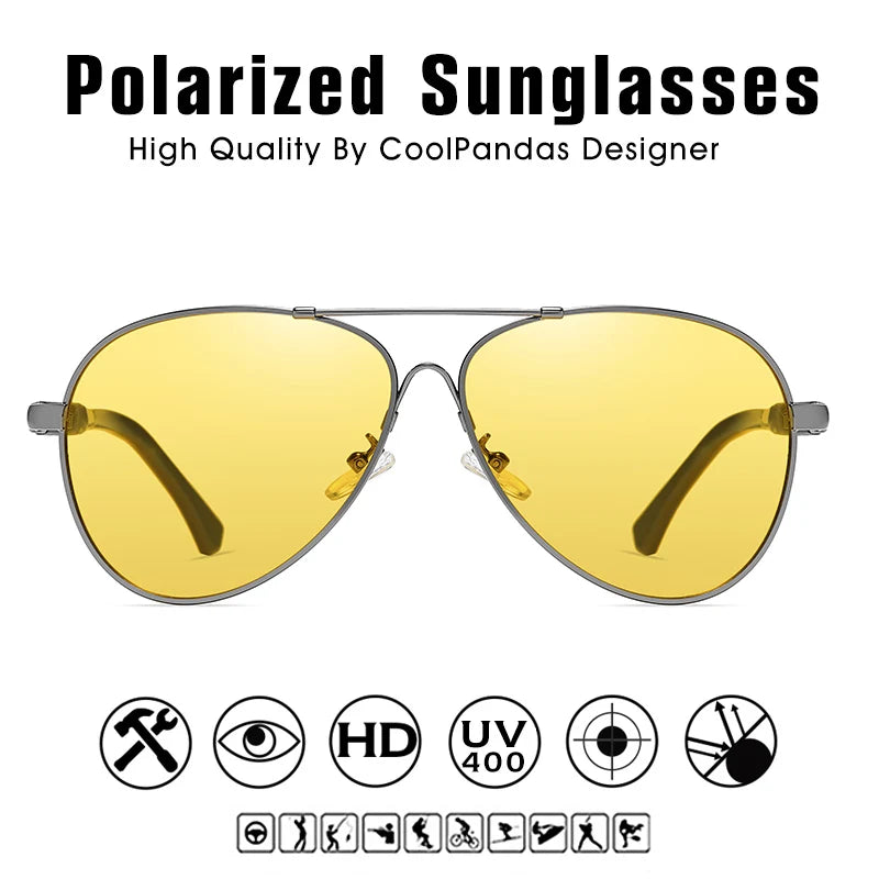 Memory Titanium Pilot Polarized Sunglasses UV400 Photochromic Night Vision Glasses for Men Women