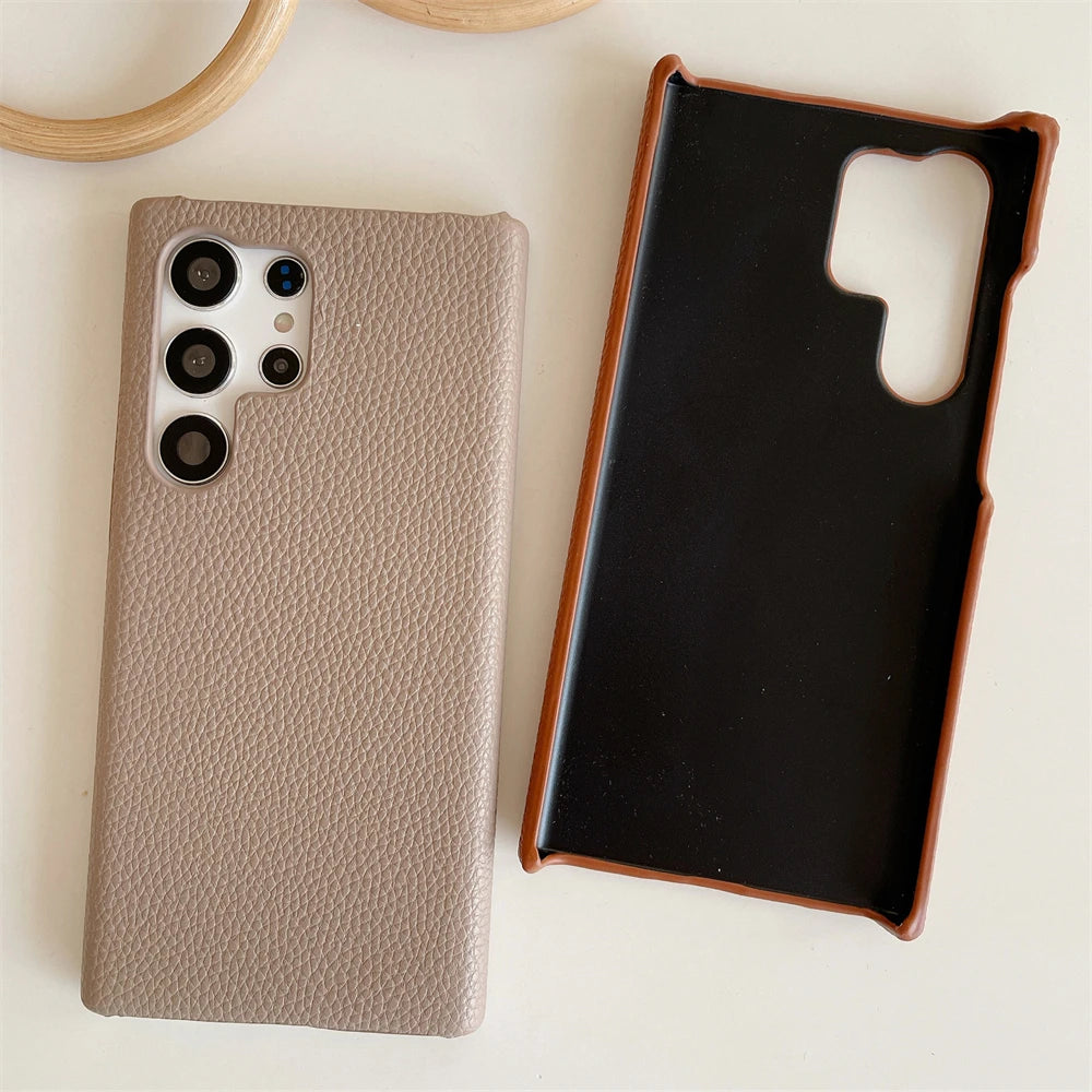 Luxury Leather Grain Case for Samsung S24 S23 Ultra S22 Plus S21 S20 Solid Color Shockproof Cover