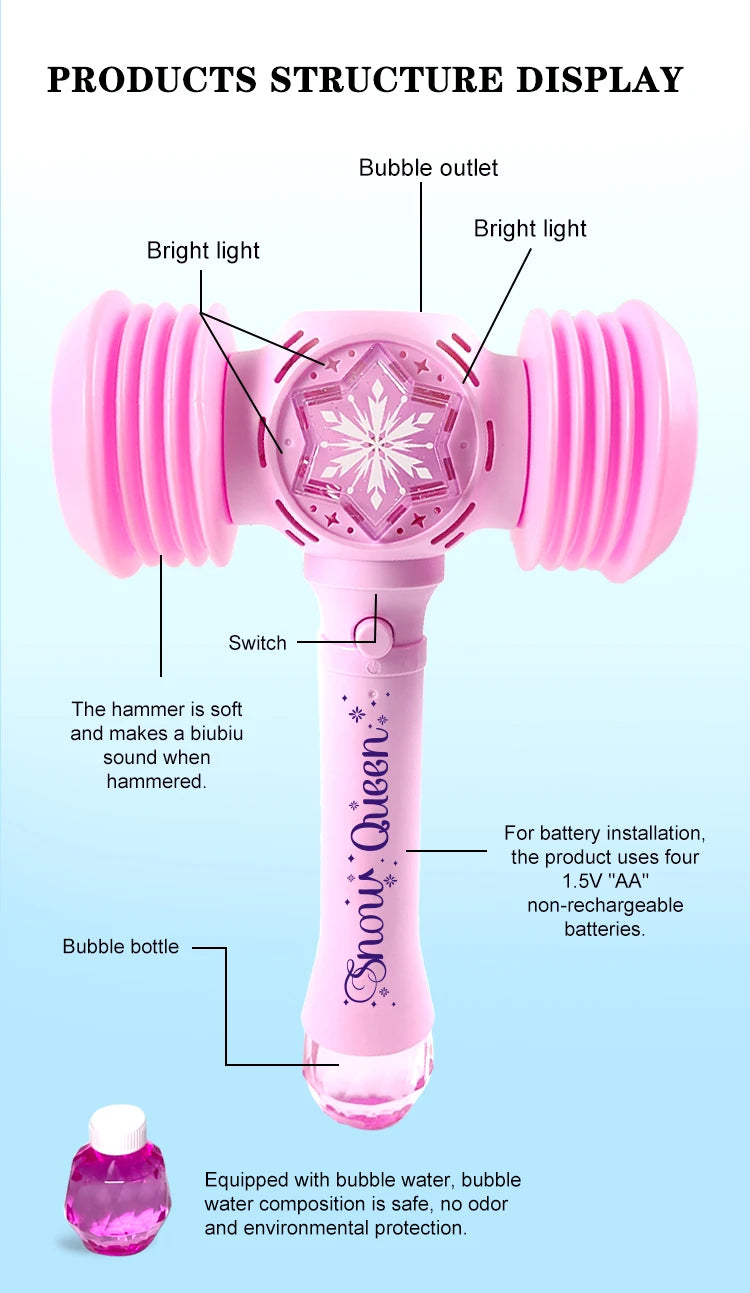 2 In 1 Toy Hammer Automatic Bubble Machine, Princess Toys