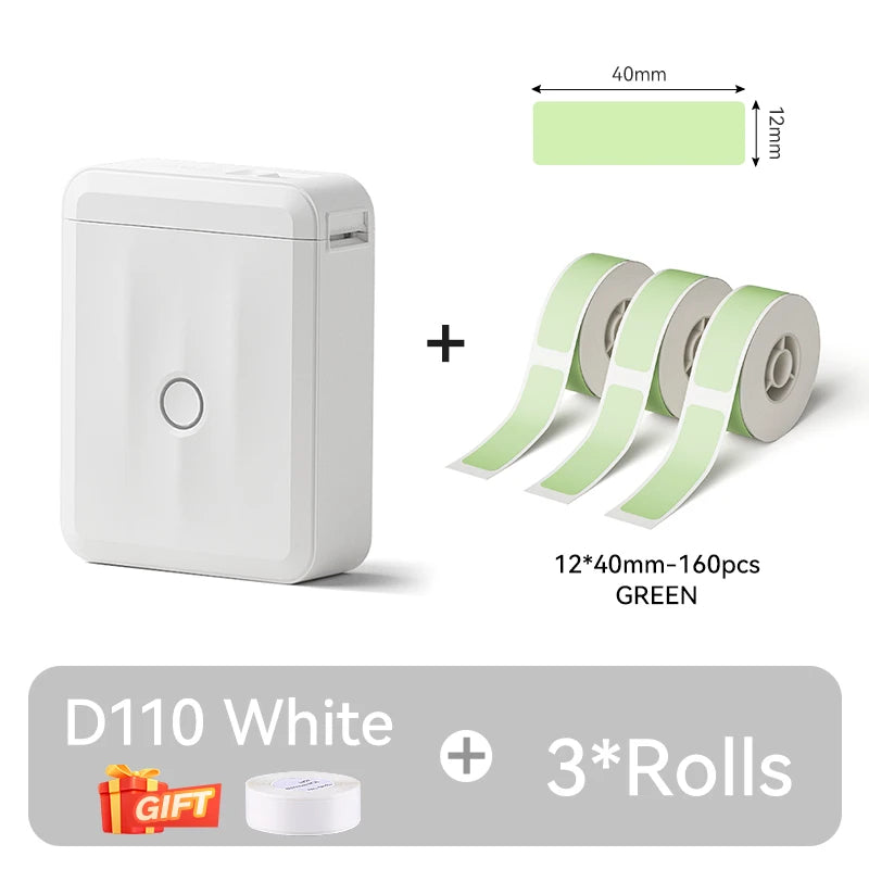D110 Mini Thermal Label Printer, Portable Bluetooth Label Maker with Tape, Inkless 203 DPI, USB-C Rechargeable