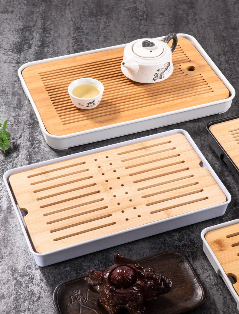 Bamboo Tea Tray Home Living Room Kungfu Tea Set Small Tea Tray Draining Dry Soaking Table Storage Wet And Dry Use