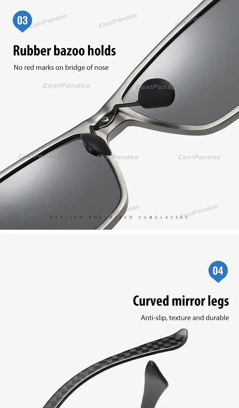 Carbon Fiber Square Photochromic Polarized UV400 Day Night Driving Sunglasses for Men Women