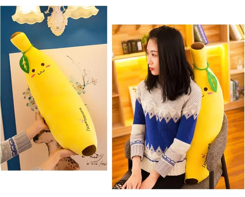 Cute Long Strip Banana Stuffed Body Pillow Cartoon Expression Plush Cushion Sofa Bedroom Bananas Throw Pillow Home Decoration