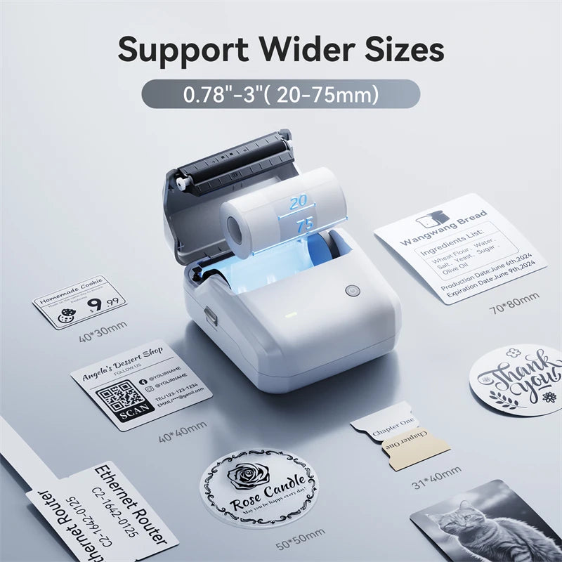 B31 Thermal Label Printer, Bluetooth Wireless Barcode Sticker Maker 20–77mm, Portable Inkless Label Printer for Business