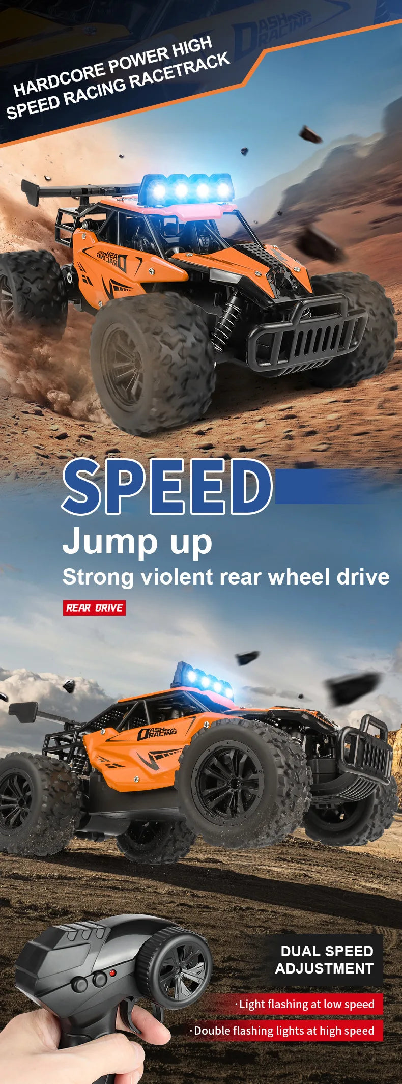 Remote Control Car RC Drift Racing 1:16 Vehicle Off Road Alloy 2.4G Radio High-Speed Trucks With LED Light Climbing Gift Toy
