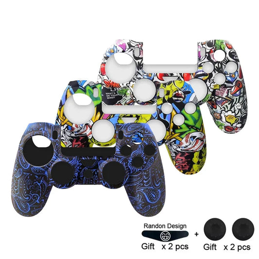 Anti-Slip Silicone Case for PS4 Controller with Thumb Grip Caps & LED Light Bar Sticker, Soft Protective Cover