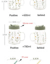 600/780ml Grass Pattern Mug With Straw And Lid Glass Tumbler With Graduated Heat Resistant Cup For Coffee Milk Drinkware