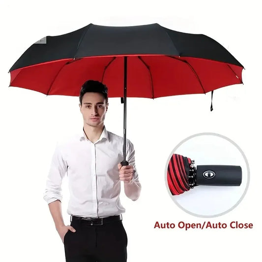 Automatic Folding Umbrella 10 Bone Windproof Sun Rain Protection Business Travel Umbrella