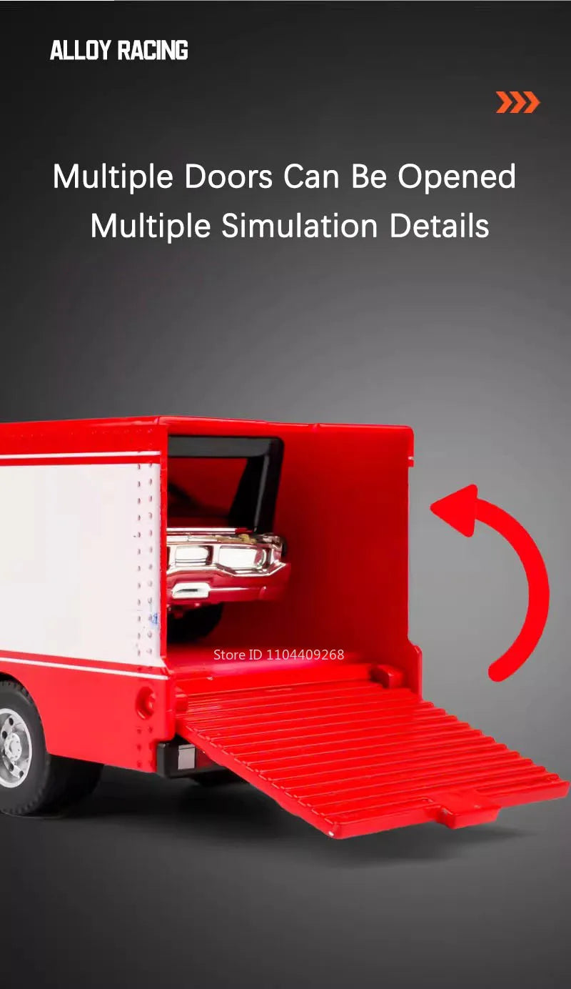 1:64 Scale Container Alloy Trailer Model Toy Car Diecast Metal Movable Joint Pull Back Engineering Vehicles Models Gifts for Boy