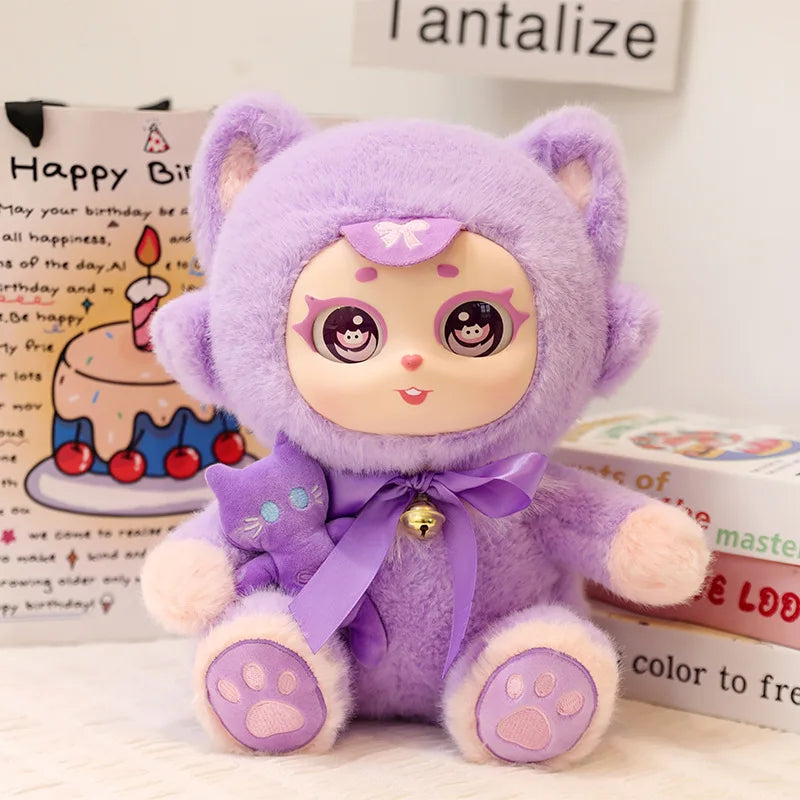 Purple Moon Ghost Cat Plush Toy With Mini Cat Pendant