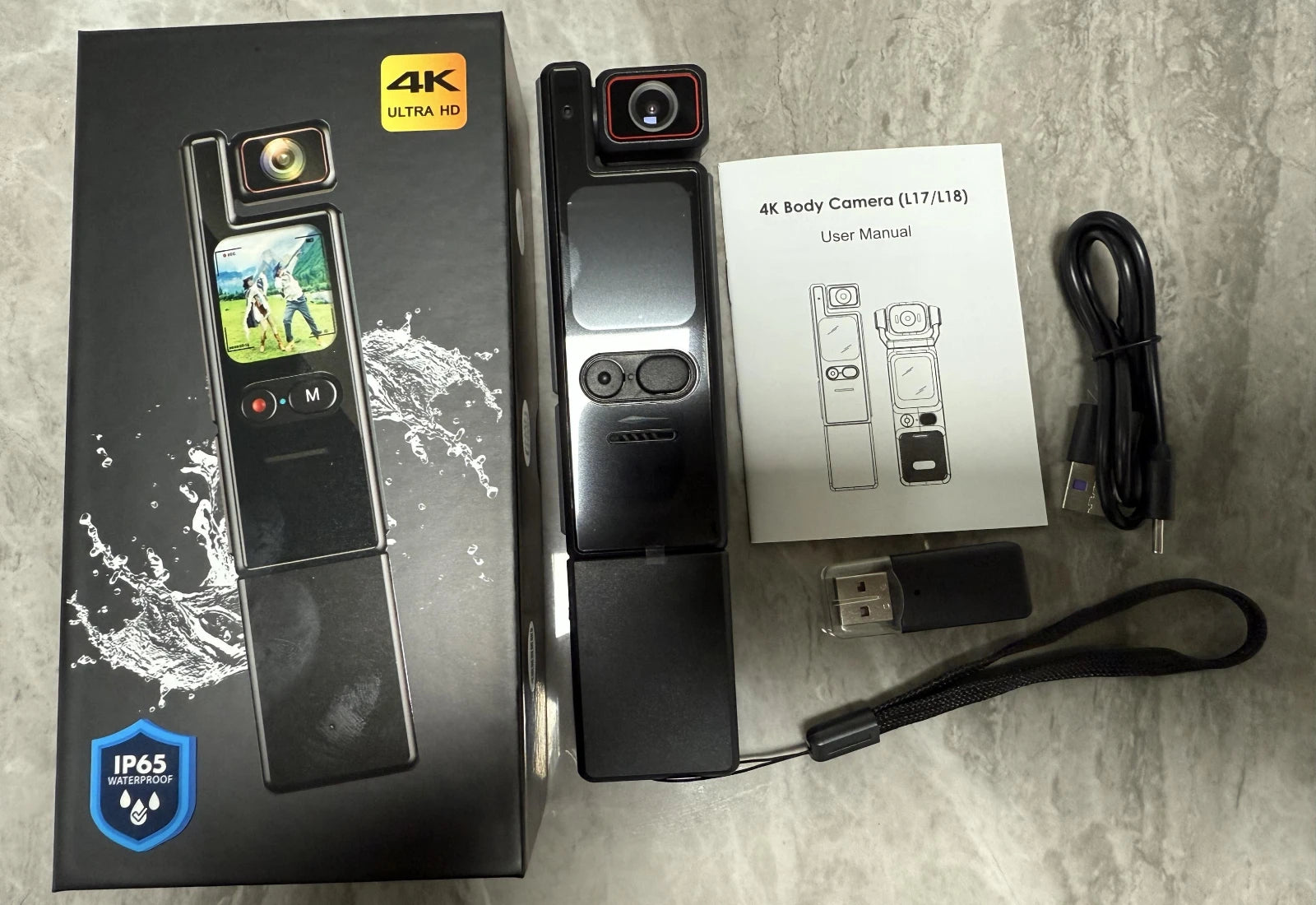 4K Pocket Action Camera Touchscreen Zoom Bodycam with EIS Waterproof Cam Vlogging Recording 180° Rotatable Sports Video Camera