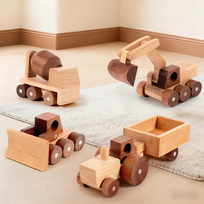 Wooden Cartoon Vehicle Toy Set
