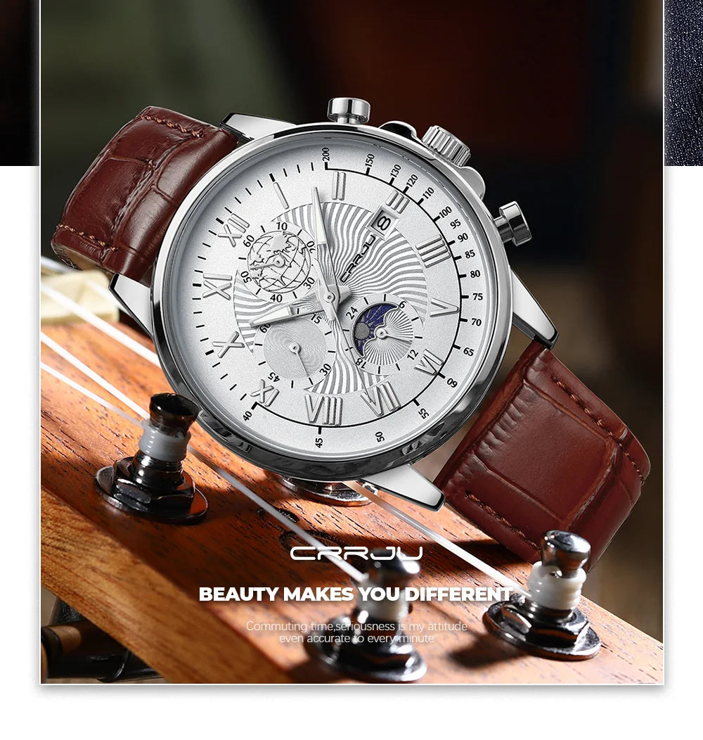 Watch Fashion Business Quartz Watch Sun, Moon and Star Multifunctional Luminous Waterproof Father's Day Gift