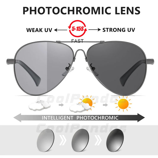 Titanium Memory Metal Photochromic Polarized UV400 Pilot Sunglasses for Men Women